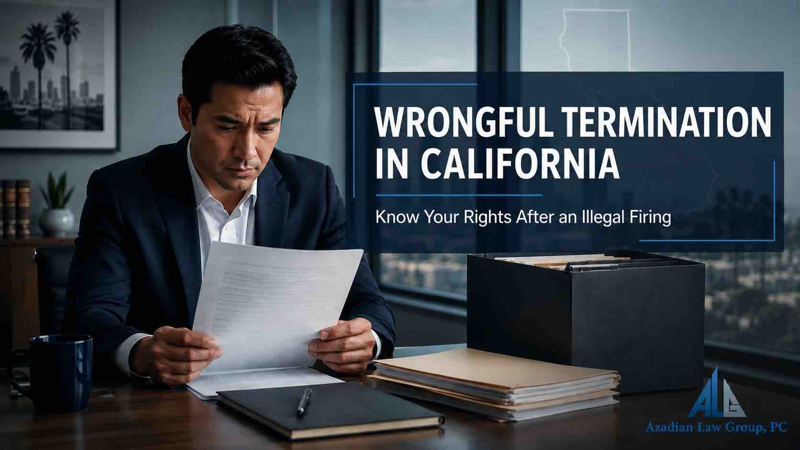 California employee reviewing a termination letter with the Azadian Law Group logo