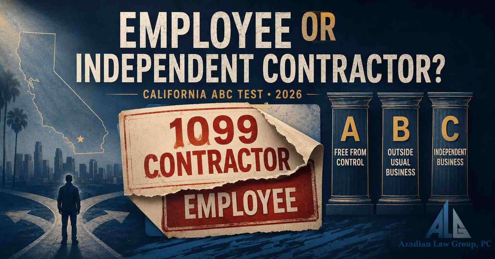 Employee or independent contractor classification under California’s ABC test, showing a 1099 contractor label revealing employee status.