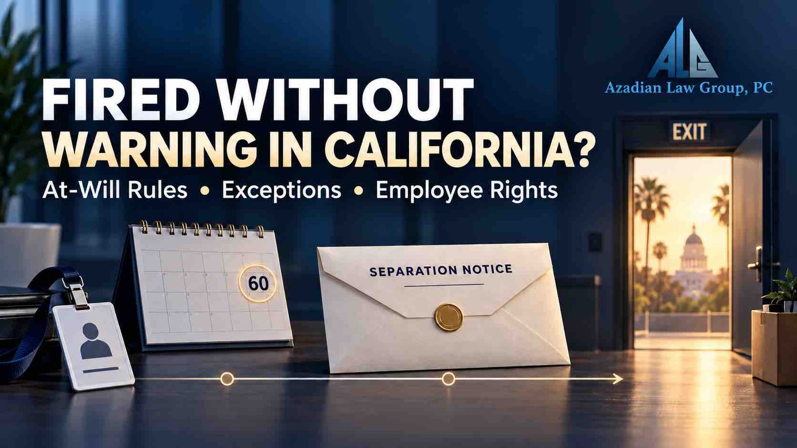 California termination timeline explaining employee rights after being fired without warning