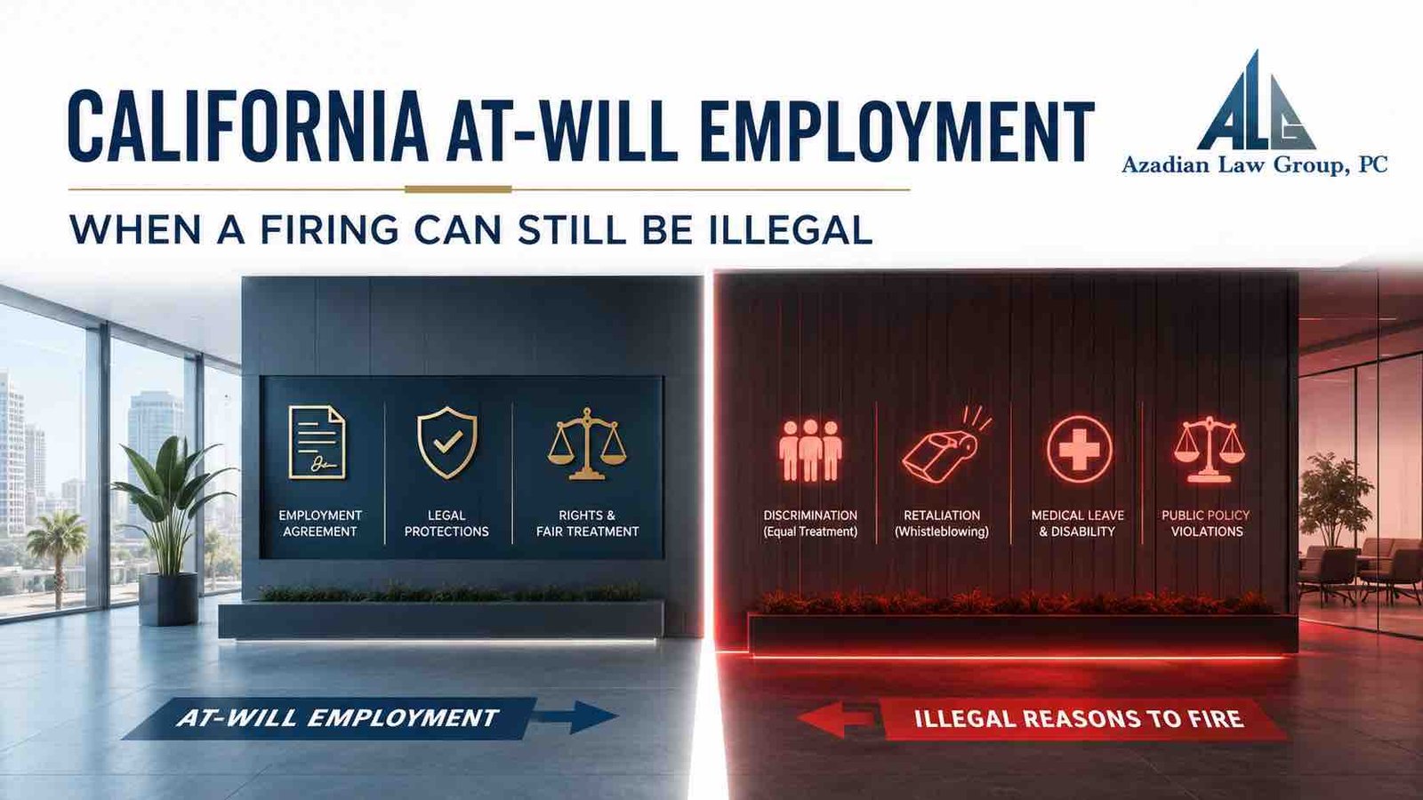 California at-will employment compared with illegal reasons to fire an employee