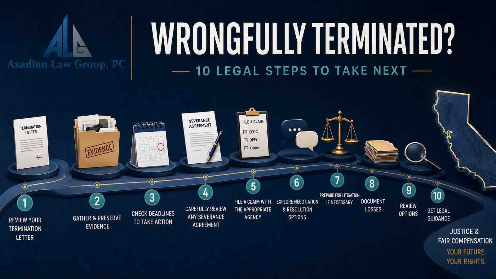 Ten legal steps after a suspected wrongful termination in California